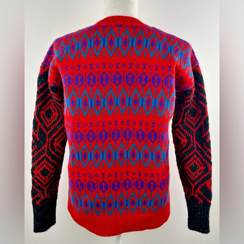 J. Crew Red Diamond Fair Isle Lambswool Chunky Knit Sweater Pullover Womens XS